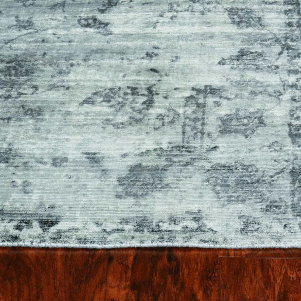 3' X 5' Gray Floral Vines Hand Loomed Distressed Area Rug