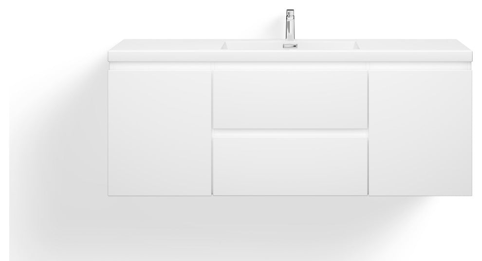 Beacon Bath Vanity, High Gloss White, 60", Single Sink, Wall Mount