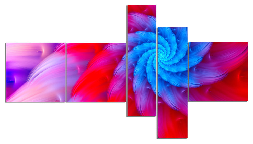 Rotating Red Pink Fractal Flower, Floral Canvas Art Print, 60"x32", 5 panels