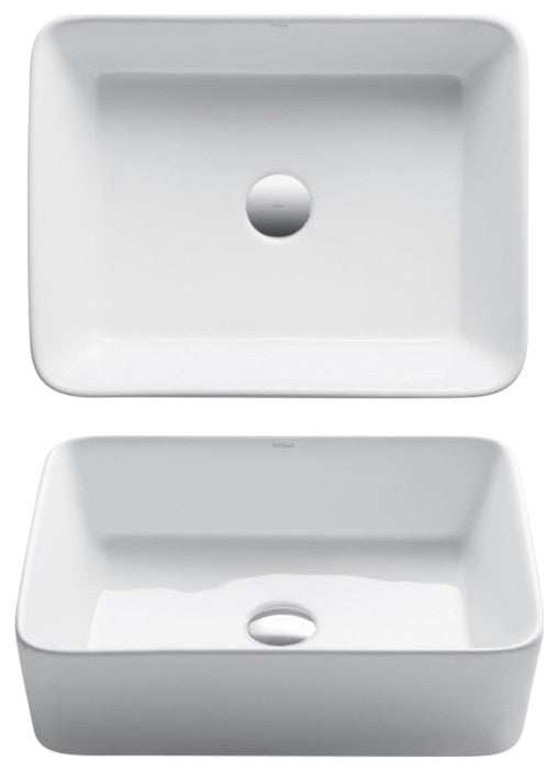 Elavo Square Ceramic Vessel Sink, Bathroom Ramus Faucet, PU Drain, Matte Black