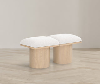Pavilion Boucle Fabric Upholstered 2-Piece Modular Bench, Cream, Natural Finish