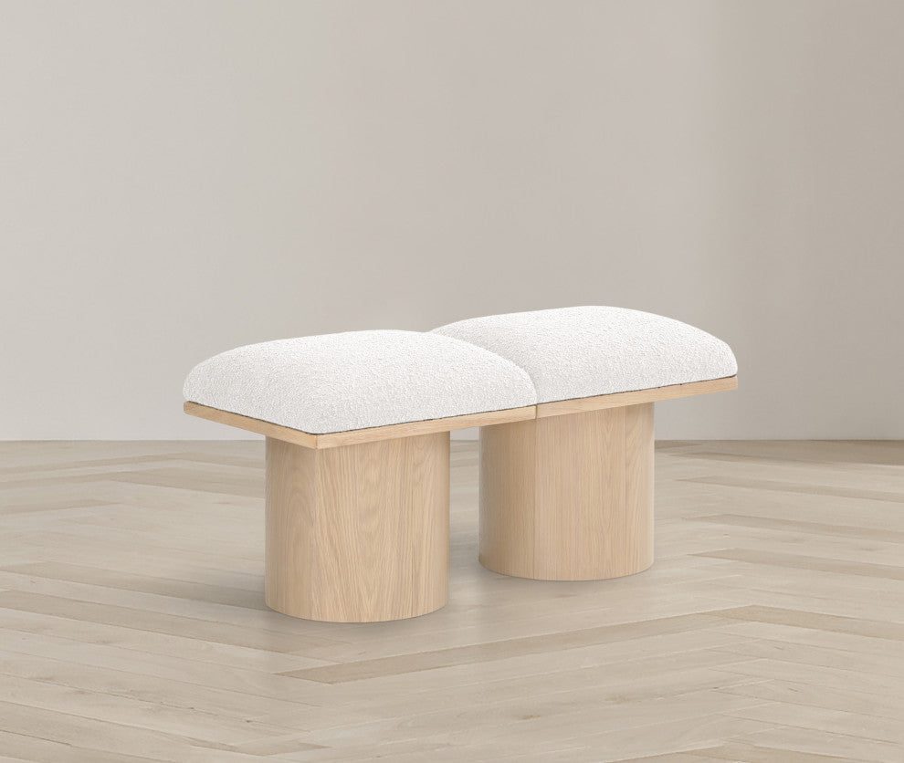 Pavilion Boucle Fabric Upholstered 2-Piece Modular Bench, Cream, Natural Finish