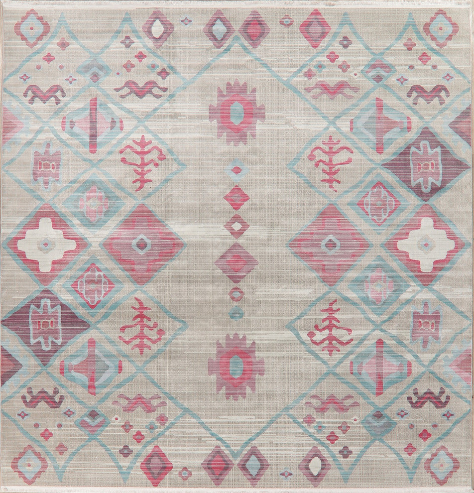 Transitional Vintage-Style Geometric Distressed Area Rug, 9 X 12 Ft.