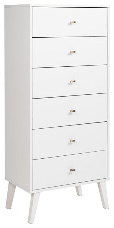 Prepac Milo Mid Century Modern Tall 6 Drawer Chest in White