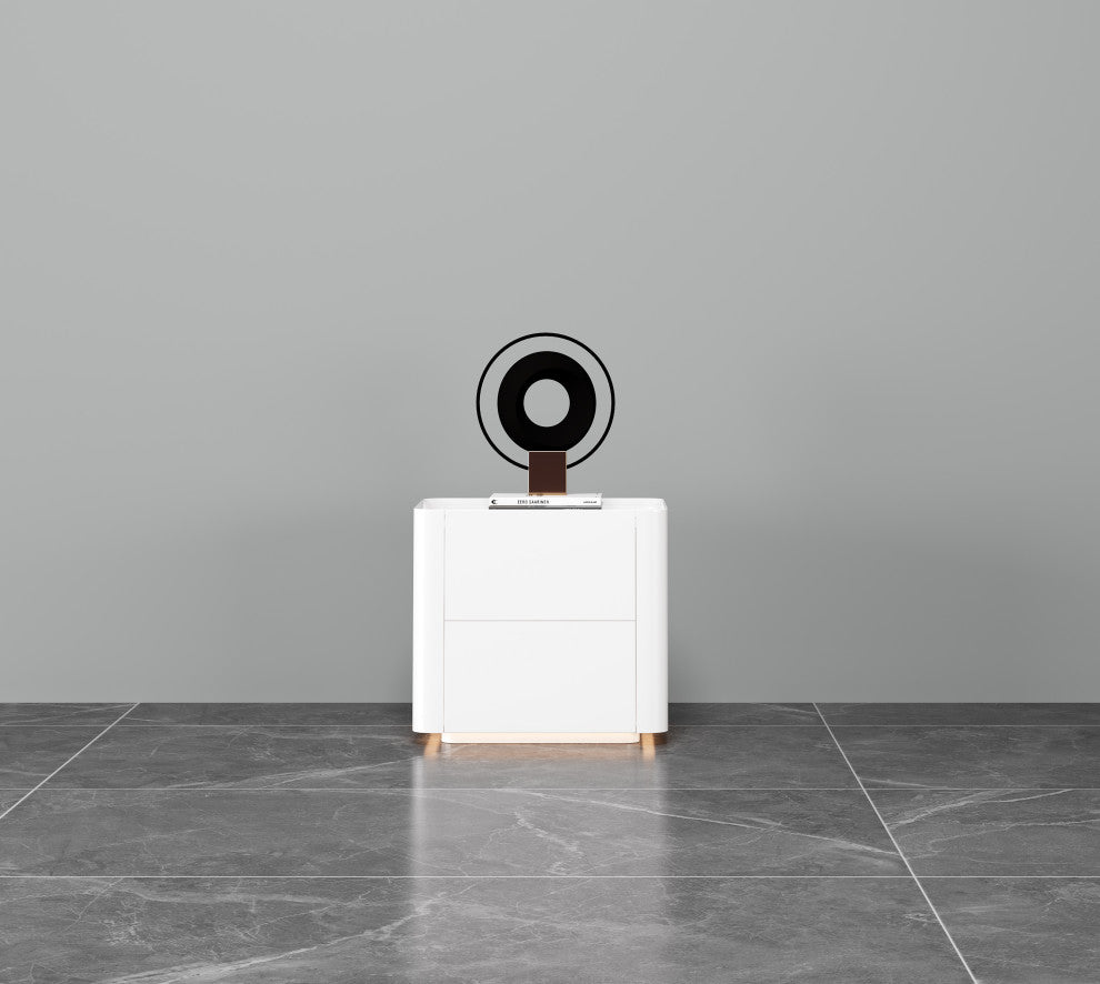 Modern Night Stand with Human Induction Atmosphere Lamp, White, No Wireless Charging