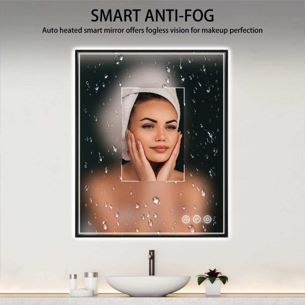 Fogless, Dimmable, Color Temperature Adjustable LED Mirror, Matte Black, 30x36