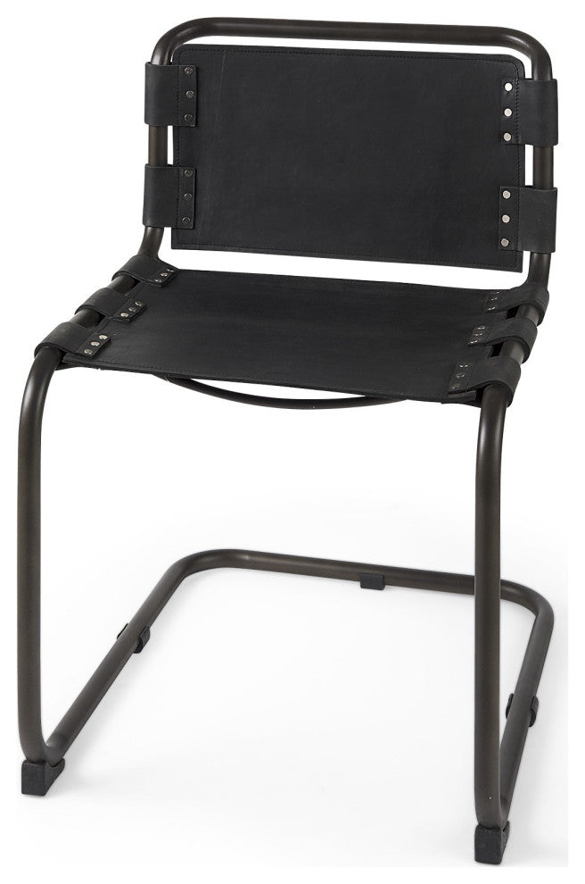Set of 2 Black Leather Dining or Side Chairs