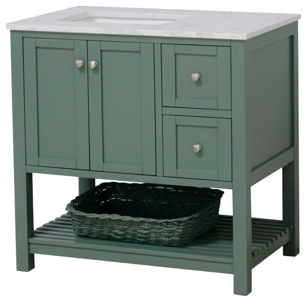 Lakeshore 36" Bathroom Vanity, Sage Green, Engineered Carrara