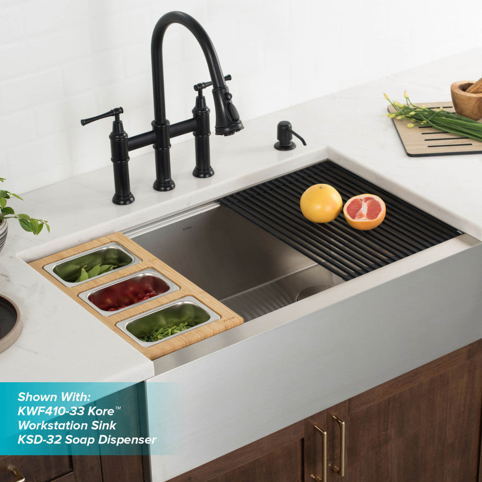 Allyn Traditional 3-Function Bridge Pull-Down Kitchen Faucet Matte Black