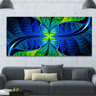 Blue Green Fractal Stained Glass, Oversized Abstract Canvas Art Print, 60x28