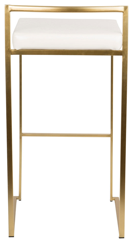 LumiSource Fuji Barstool, Gold and White PU, Set of 2