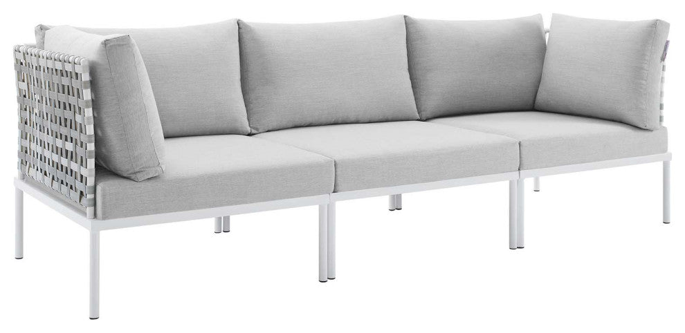 Harmony Sunbrella Basket Weave Outdoor Patio Aluminum Sofa, Taupe Gray