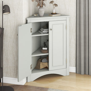 32" Wood 2-door Bathroom Corner Cabinet with Adjustable Shelves, Grey