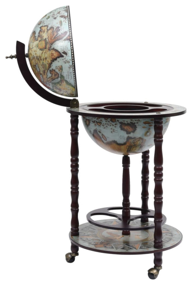 Vidaxl Globe Bar Wine Stand Eucalyptus Wood Blue