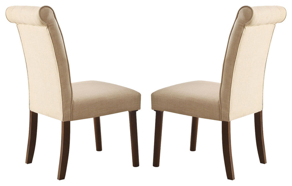 Set of 2 Beige Linen Upholstered Side Chair, Walnut Finish