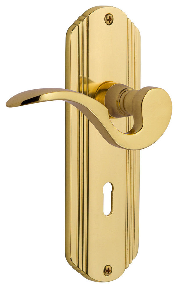 Deco Plate With Keyhole Manor Lever, Unlacquered Brass, Left-Handed