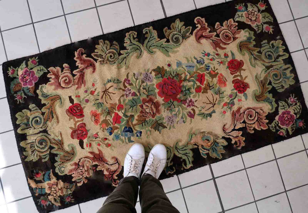 Handmade Antique American Hooked Rug 3'x5.7', 92cmx174cm 1880s