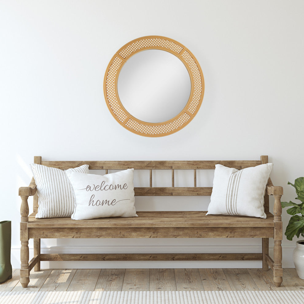 30" Round Rattan Weaved Wall Mirror
