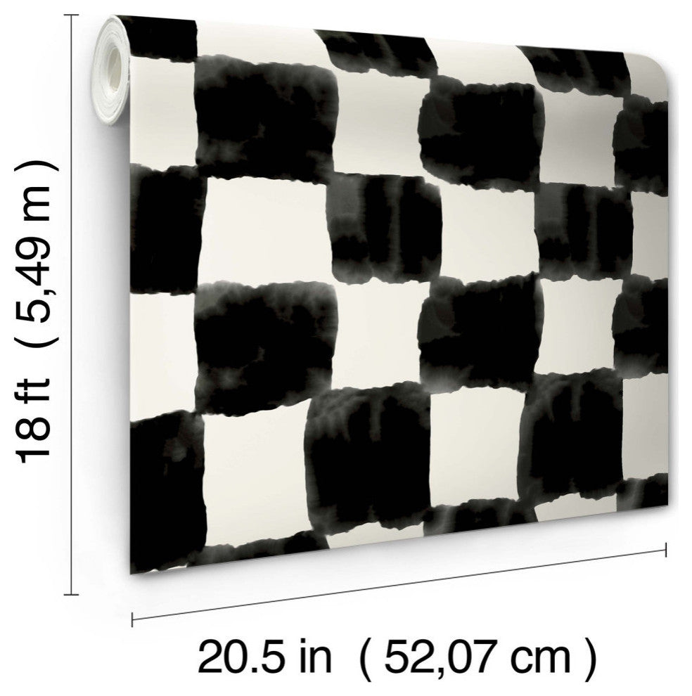 Mr. Kate Tess Watercolor Soft Black Checker Peel and Stick Wallpaper