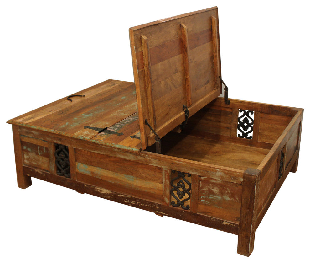Moti Trinidad 60" Reclaimed Solid Wood Box Cocktail Table in Multi-Color