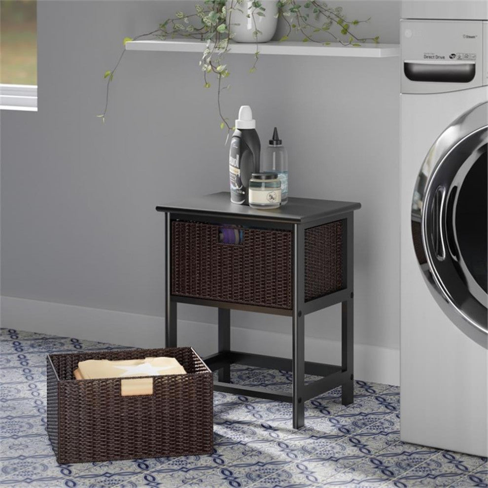 Winsome Omaha Transitional Solid Wood Storage Rack w/ 2 Foldable Baskets - Black