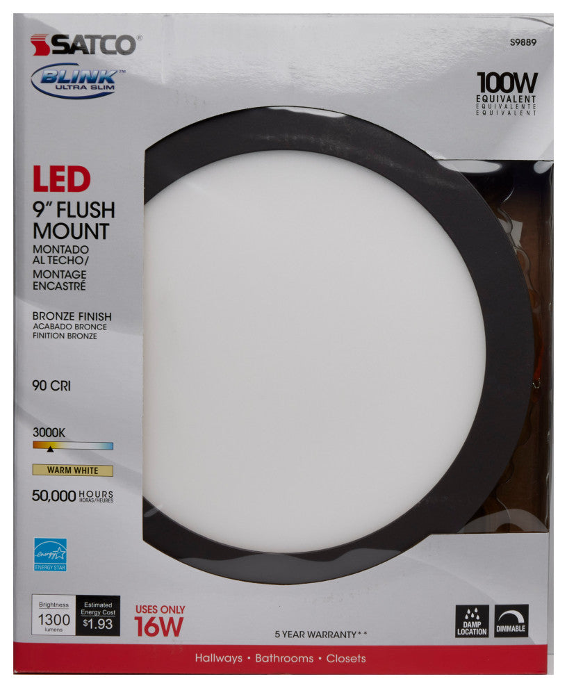 Blink - 16W- 9" Surface Mount LED - 3000K- Bronze Finish - 120-277V