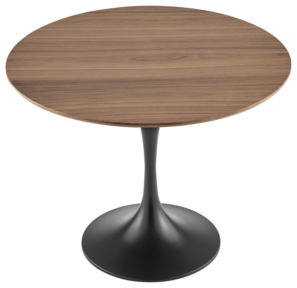 Astrid Round Table With Walnut Veneer Top and Matte Black Base