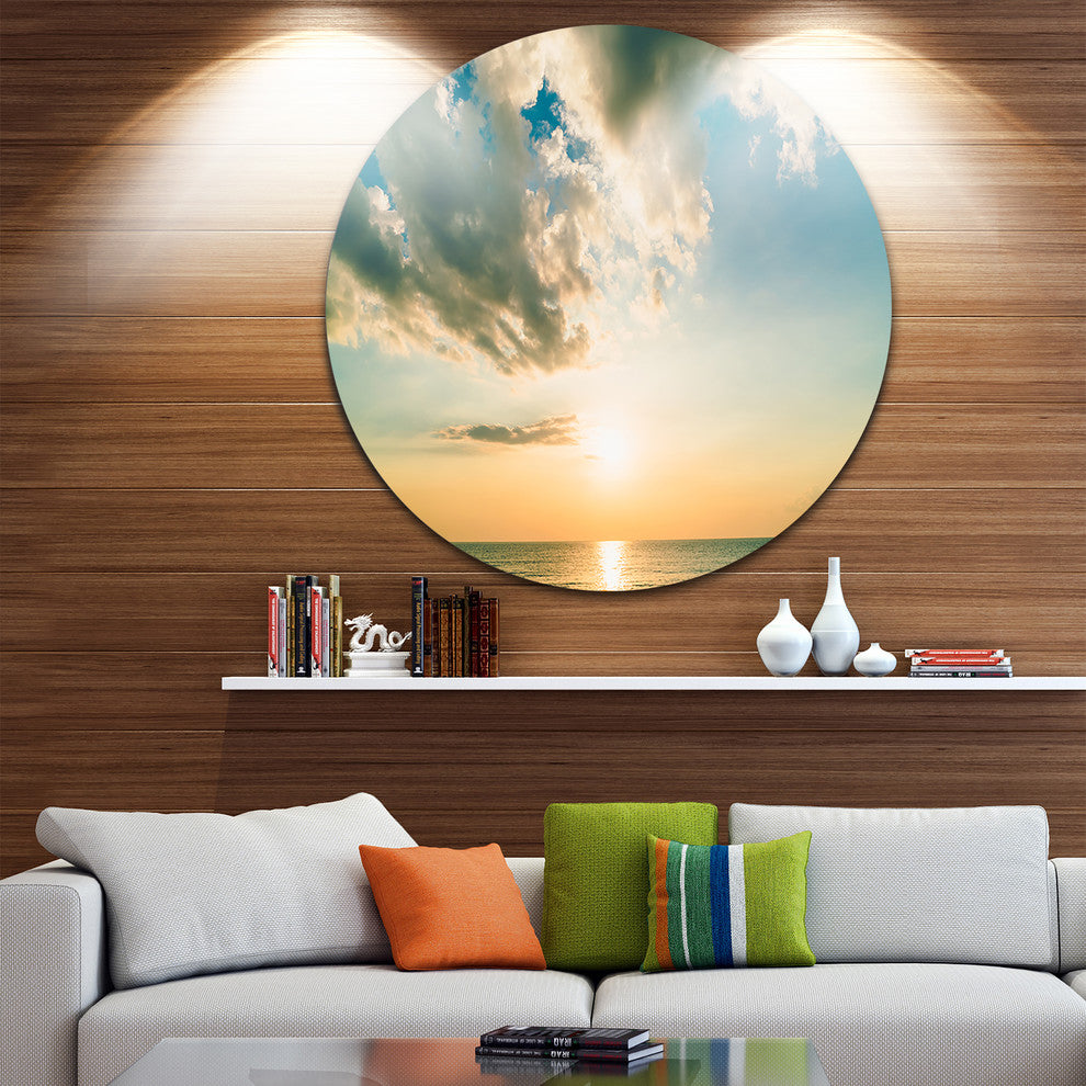 Clouds Together Over Blue Seashore, Seashore Round Wall Art, 23"
