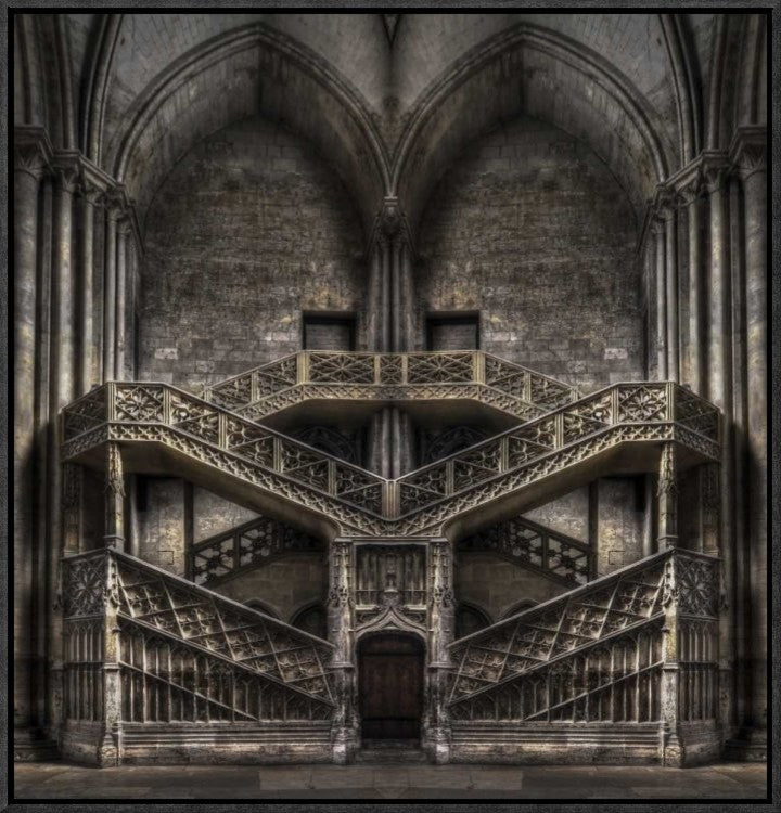 "Tribute To Escher" Framed Canvas Giclee by Jacek Stefan, 22x23"