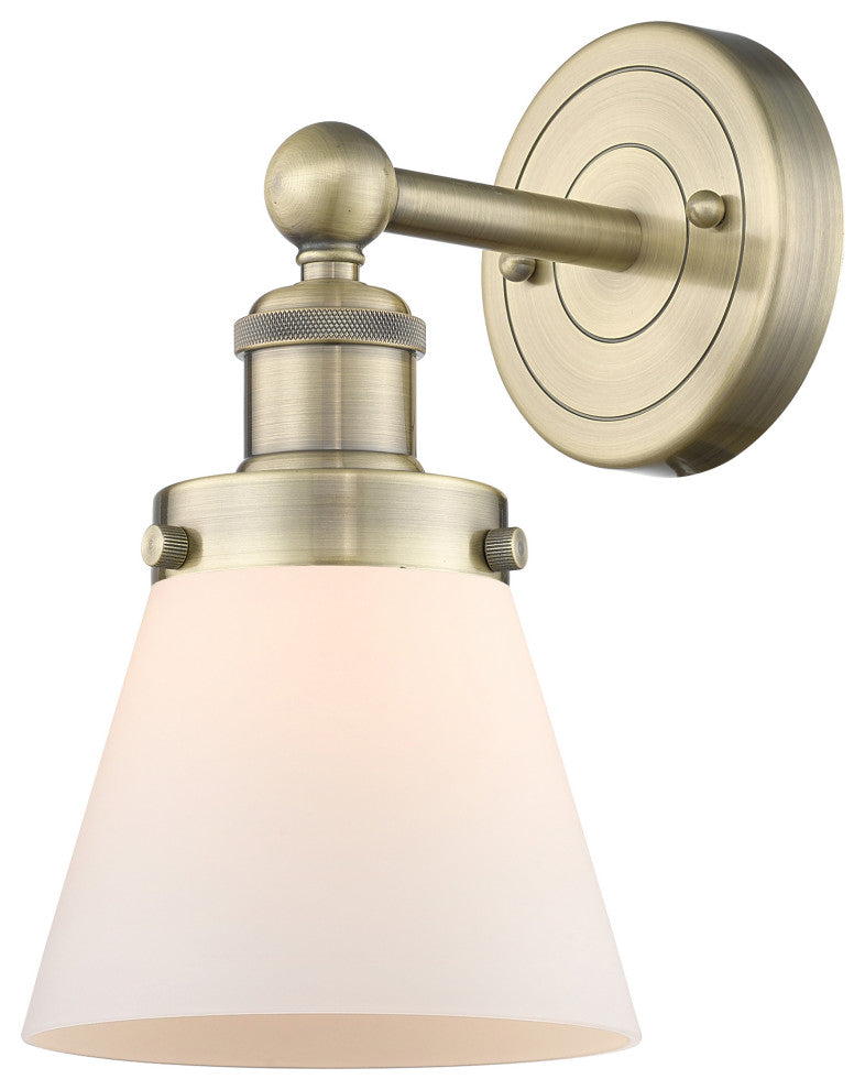 Small Cone 1-Light 7" Sconce, Antique Brass Finish, Matte White Shade