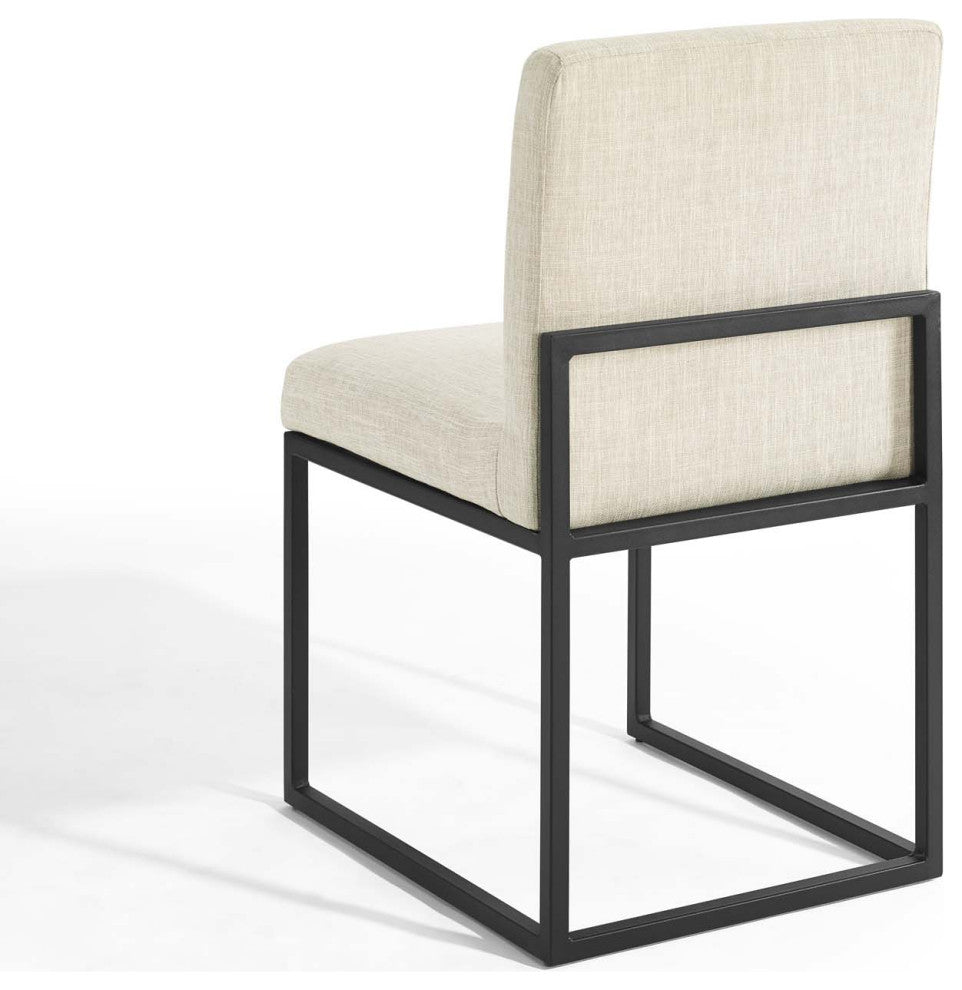 Tufted Side Dining Chair, Fabric, Metal, Black Beige, Modern, Bistro Restaurant