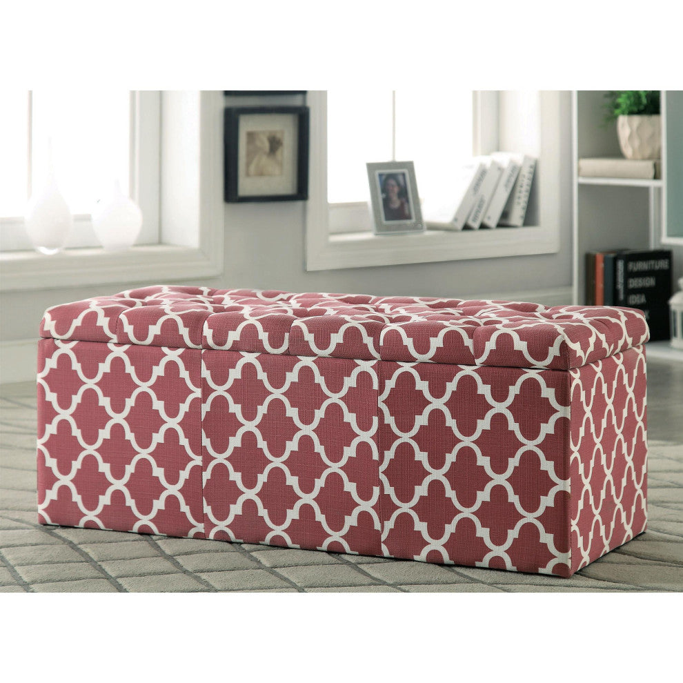 Furniture of America Haas Contemporary Fabric Storage Ottoman in Red