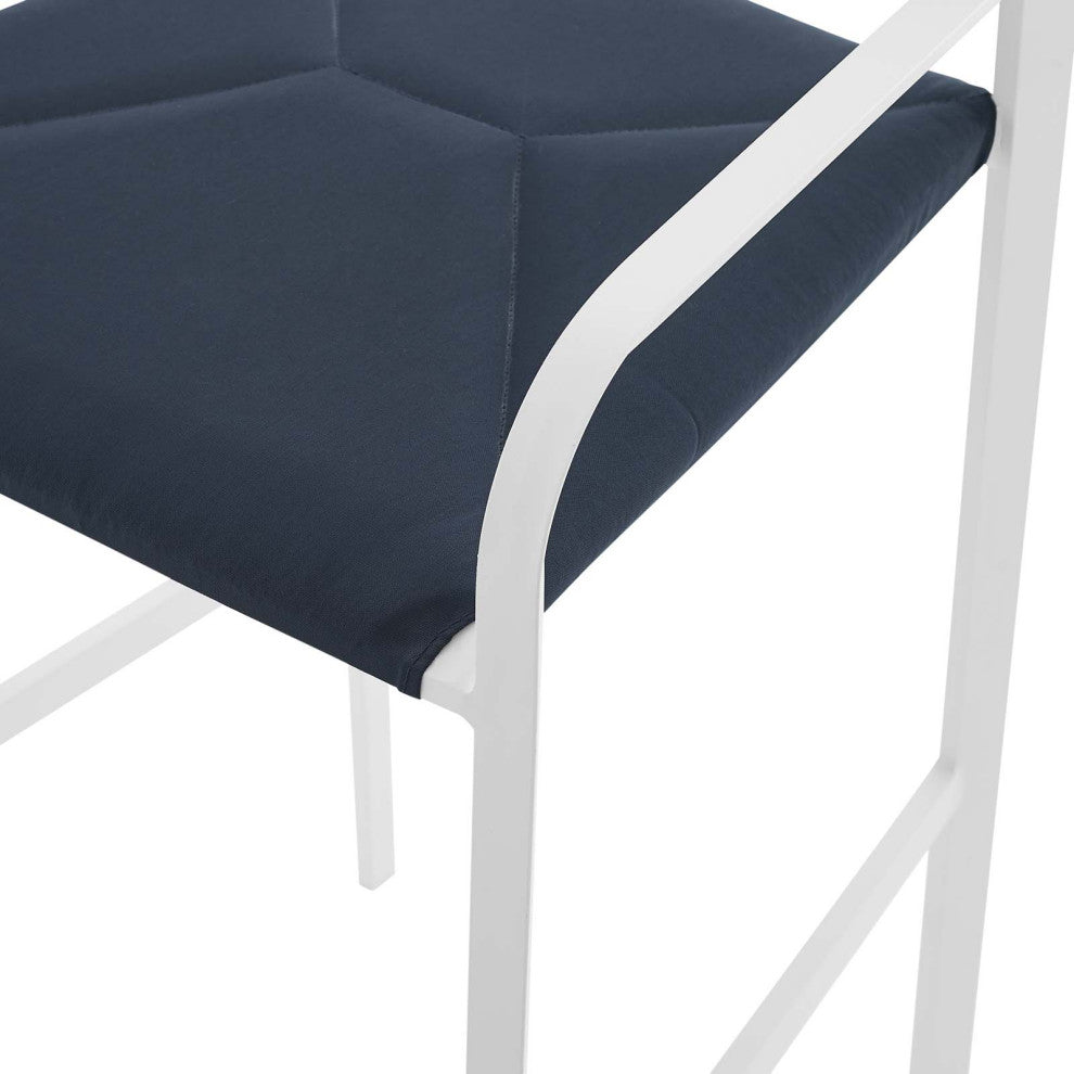 Bar Side Stool Chair, Set of 2, Aluminum, Metal, White Blue Navy, Outdoor