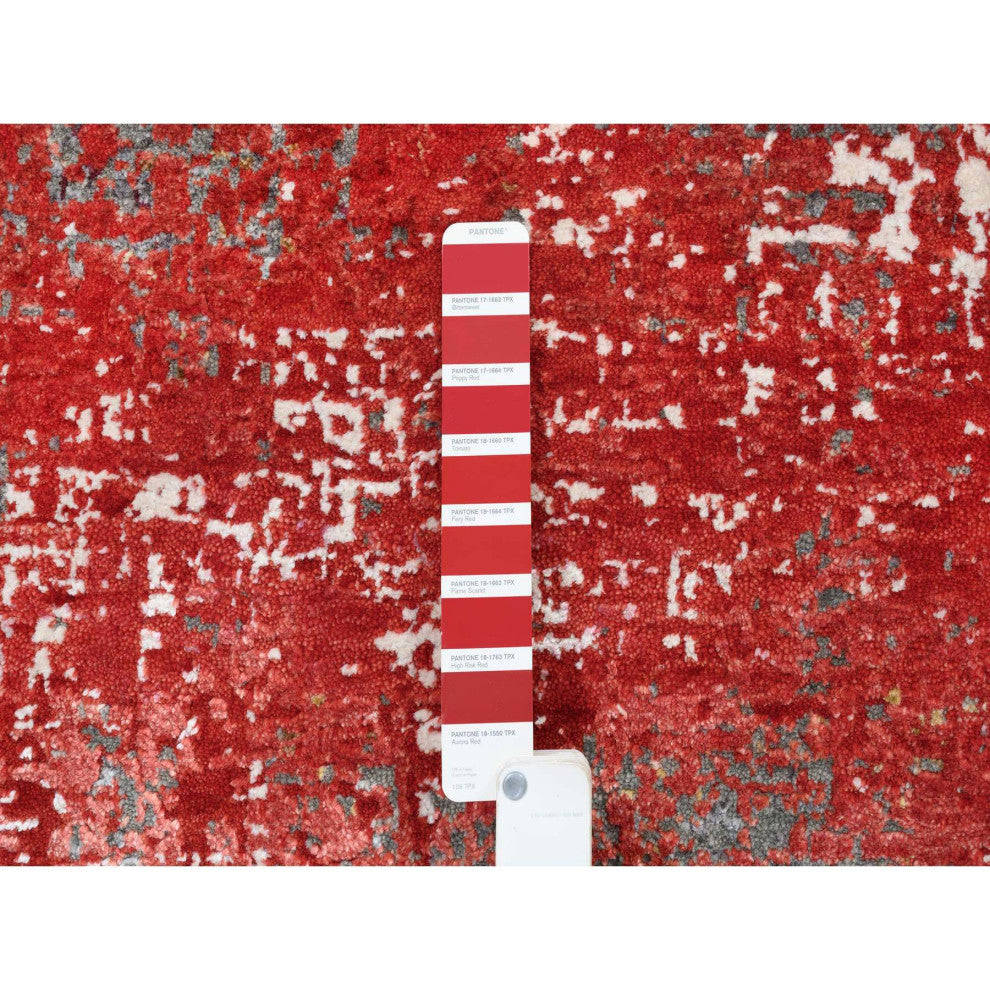 Red, Modern Design, Nepale Weave, Wool and Silk, Hand Knotted, Rug, 8'0" x 10'0"