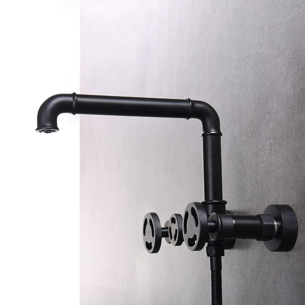 Ruth Industrial Pipe Wall Mounted Bathtub Filler Faucet with Hand Shower