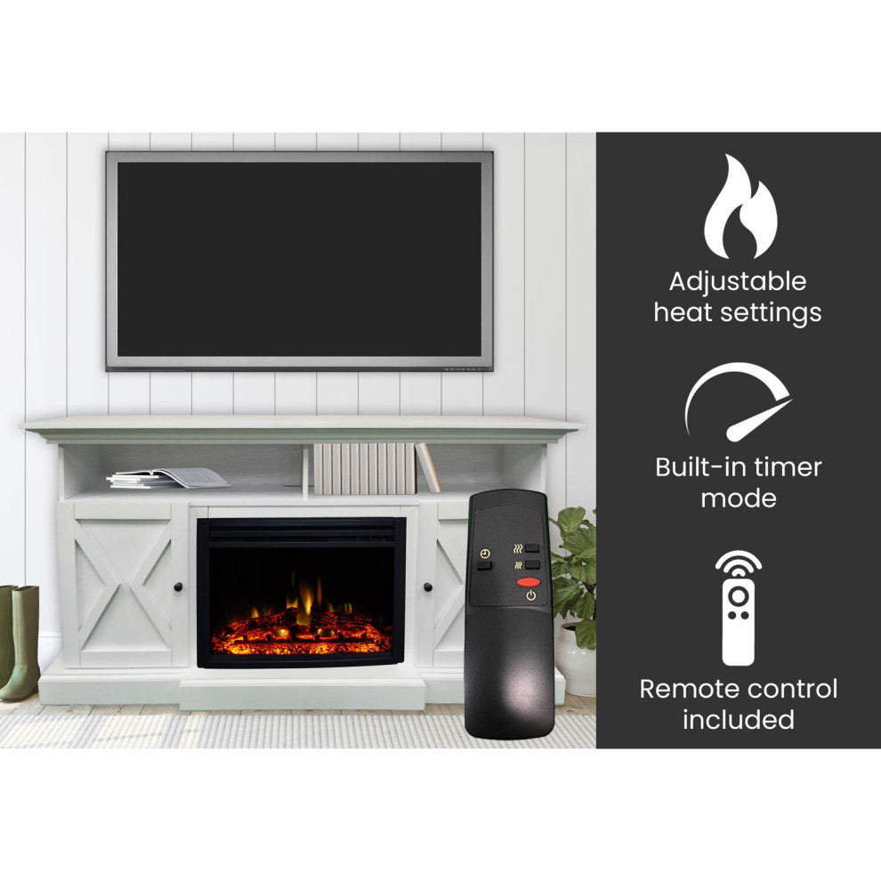 62" Whitby Farmhouse Electric Fireplace Heater and Multi-Color Flame Display