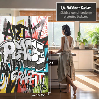 6' Tall Double Sided Graffiti Canvas Room Divider
