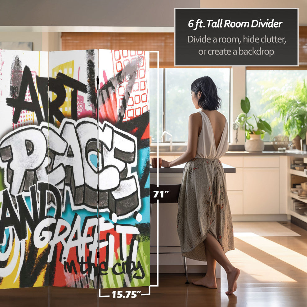 6' Tall Double Sided Graffiti Canvas Room Divider