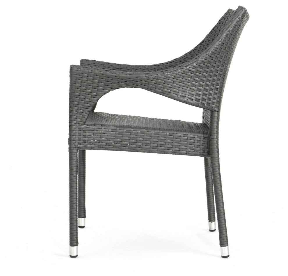GDF Studio 5-Piece Nix Outdoor Wood and Wicker Dining Set, Gray Finish/Gray