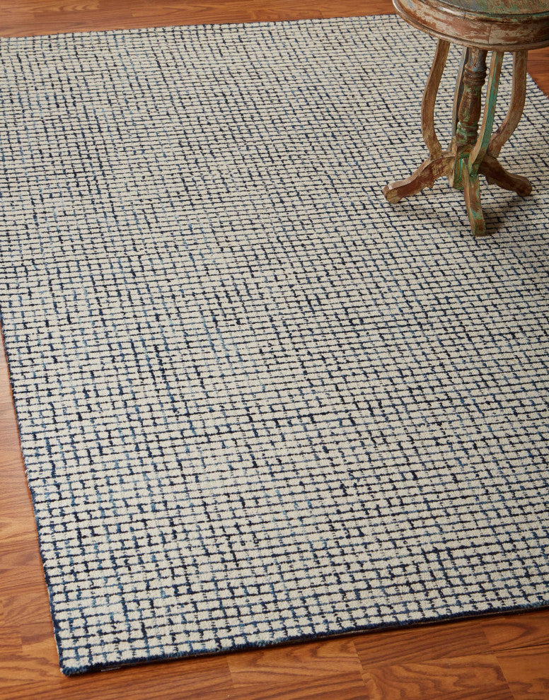 5" x 8" Navy and Ivory Grids Area Rug