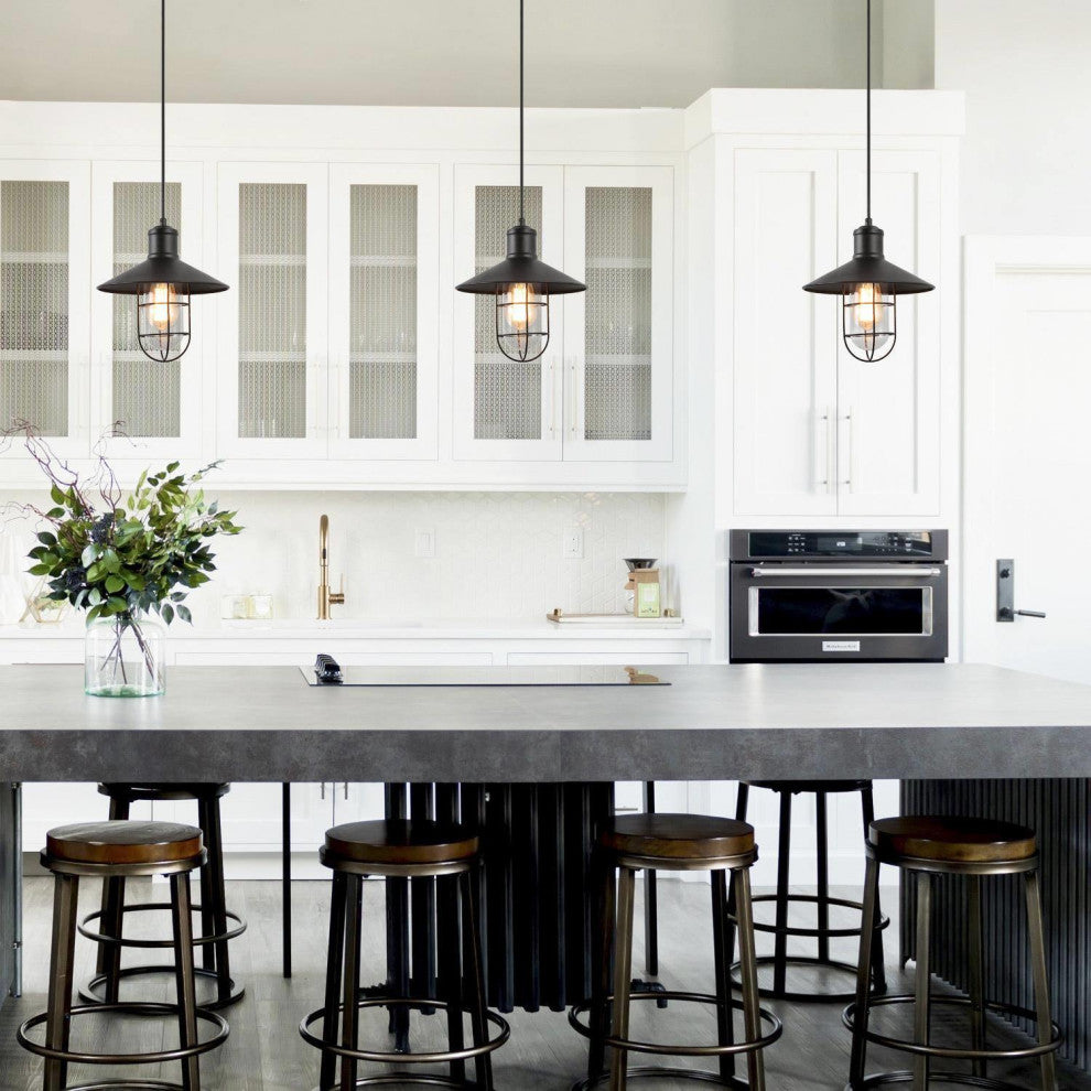 LNC 1-Light Farmhouse Matte Black Lantern Shade Mini Pendant Lighting