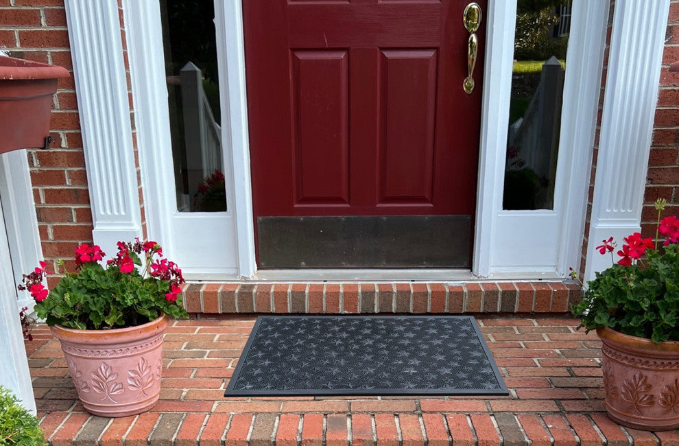 A1HC Rubber Pin Welcome Door Mats 24"x36" for Outdoor Entrance, Barn Stars Black