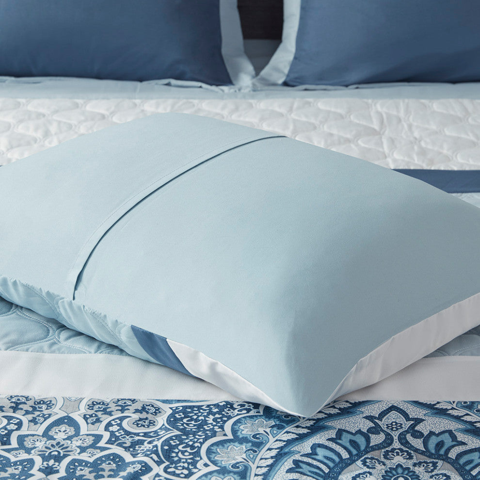Shawnee Traditional Diamond Quilting 8-Piece Comforter Set, Blue, Queen