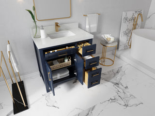 Cambridge 36 Left Offset Bath Vanity in Hale Navy Blue 1.5" Empira Quartz