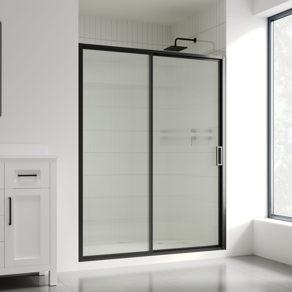 Stanford Sliding Fluted Alcove Shower Door, Black, Fluted Glass, 60"