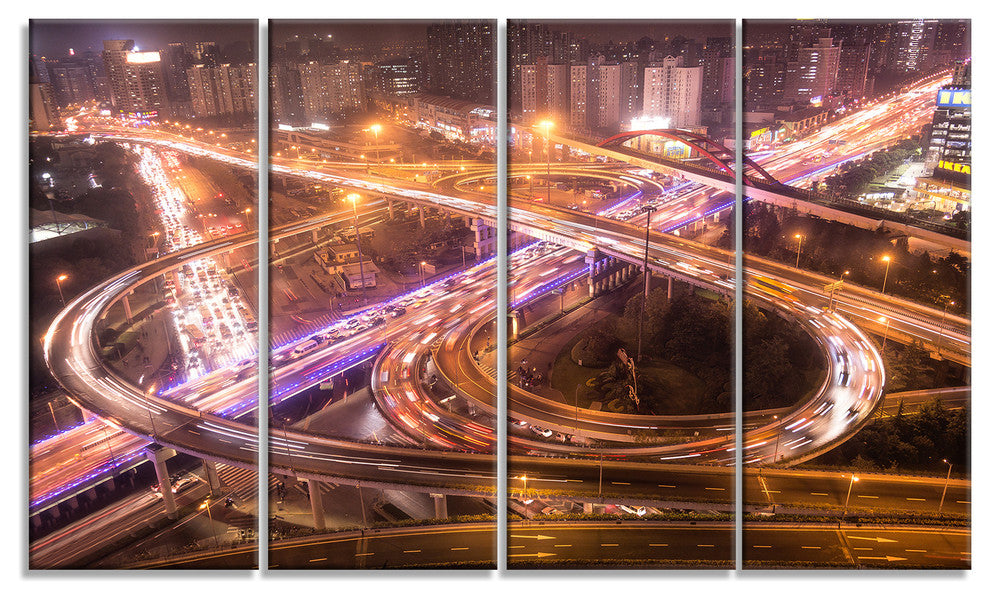 Beautiful Shanghai Traffic, Extra Large Canvas Print, 48"x28", 4 Panels
