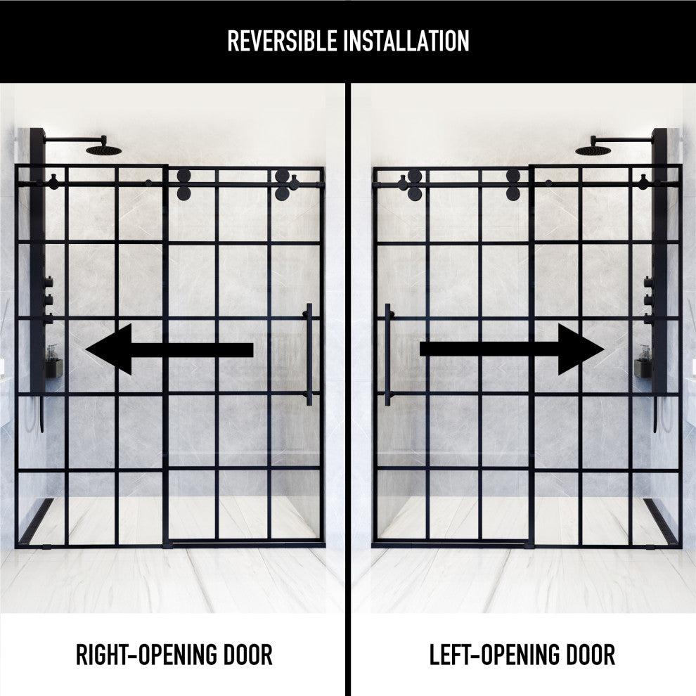 VIGO Elan 68" to 72" W x 74" H Frameless Sliding Shower Door in Matte Black Grid