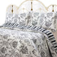 French Medallion Black Reversible 100%Cotton 3-Piece Quilt Set, King Set