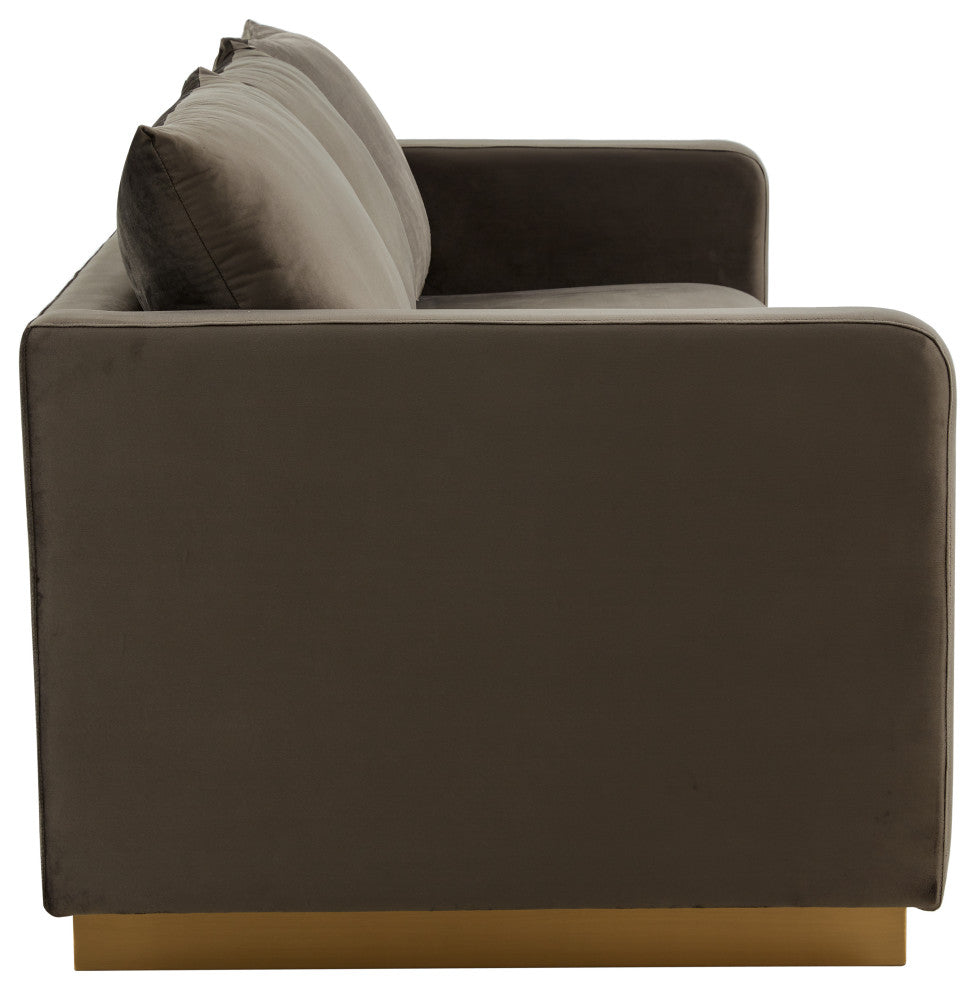 LeisureMod NS83DGR Nervo Dark Grey Modern Mid-Century Gold Frame Velvet Sofa