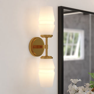 Warren 2-Light Black Mid-Century Modern Wall Sconce, Bathroom Vanity Fixture, Brushed Brass